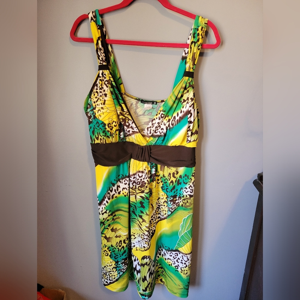 Star Vixen animal, yellow, green midi sundress sz 3x